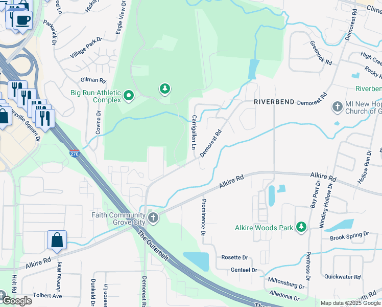 map of restaurants, bars, coffee shops, grocery stores, and more near 1739 Carrigallen Lane in Columbus