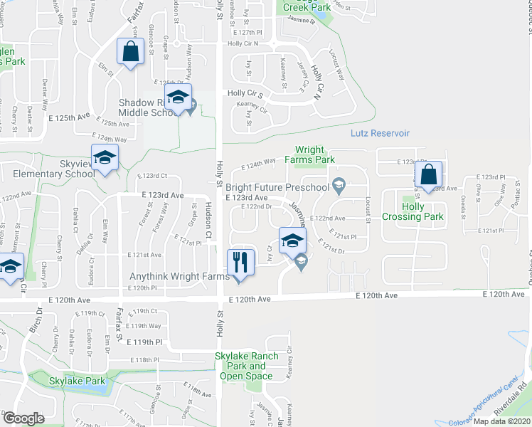 map of restaurants, bars, coffee shops, grocery stores, and more near 12267 Ivy Court in Brighton