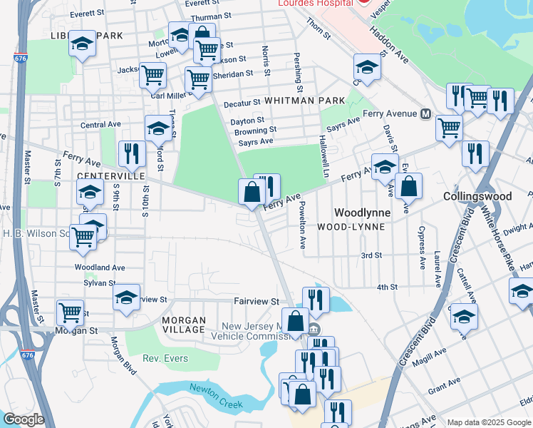 map of restaurants, bars, coffee shops, grocery stores, and more near 2117 Mount Ephraim Avenue in Camden