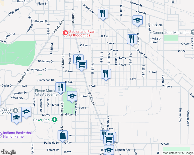 map of restaurants, bars, coffee shops, grocery stores, and more near 1622 H Avenue in New Castle