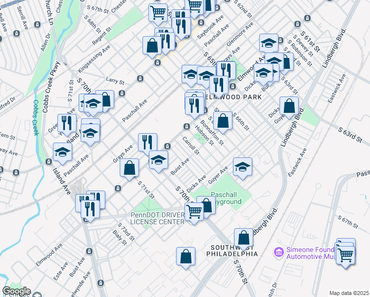 map of restaurants, bars, coffee shops, grocery stores, and more near 2537 Massey Street in Philadelphia
