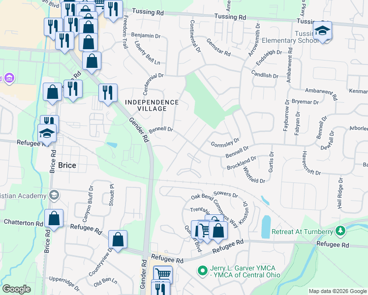 map of restaurants, bars, coffee shops, grocery stores, and more near 3169 Harshman Drive in Reynoldsburg