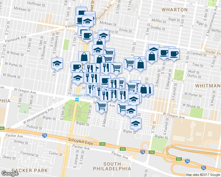 map of restaurants, bars, coffee shops, grocery stores, and more near 2538 South Jessup Street in Philadelphia