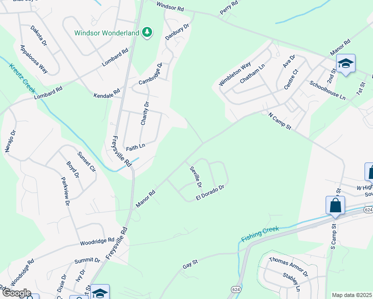 map of restaurants, bars, coffee shops, grocery stores, and more near 195 Manor Road in Red Lion