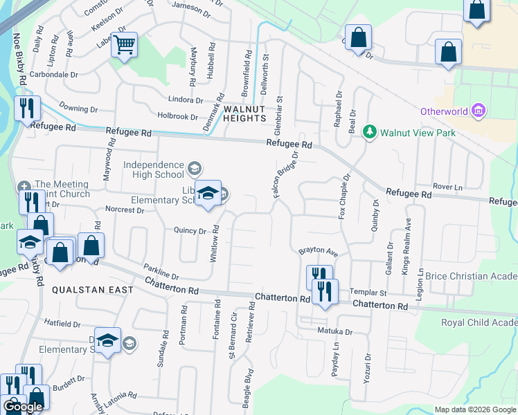 map of restaurants, bars, coffee shops, grocery stores, and more near 2926 Gentry Lane in Columbus