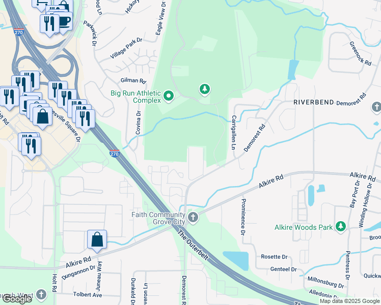 map of restaurants, bars, coffee shops, grocery stores, and more near 1730 Pheasant Run West in Columbus
