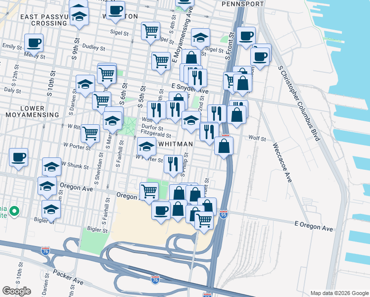 map of restaurants, bars, coffee shops, grocery stores, and more near 228 West Ritner Street in Philadelphia