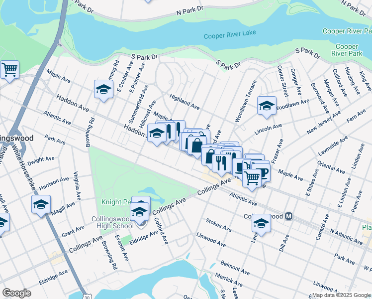 map of restaurants, bars, coffee shops, grocery stores, and more near 541 Haddon Avenue in Collingswood
