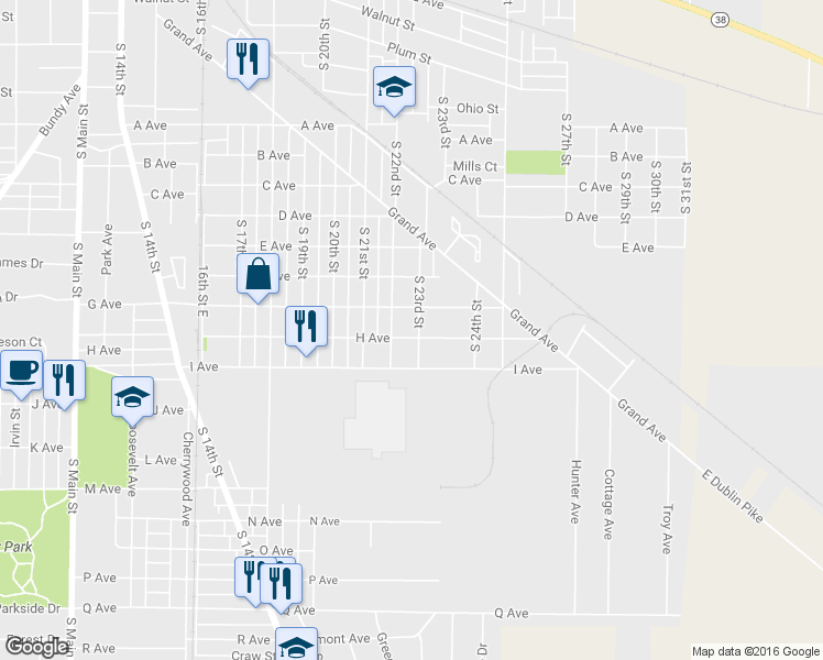 map of restaurants, bars, coffee shops, grocery stores, and more near 1421 South 23rd Street in New Castle