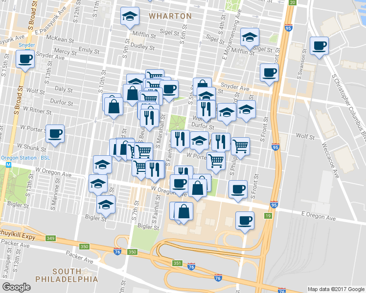 map of restaurants, bars, coffee shops, grocery stores, and more near 2433 South 5th Street in Philadelphia