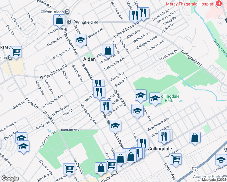 map of restaurants, bars, coffee shops, grocery stores, and more near 1004 Clifton Avenue in Collingdale
