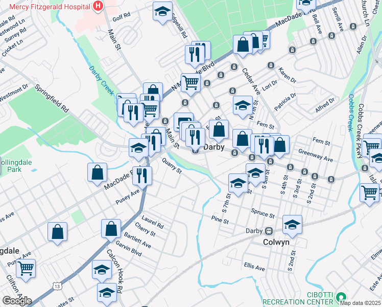 map of restaurants, bars, coffee shops, grocery stores, and more near 862 Main Street in Darby