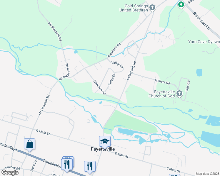 map of restaurants, bars, coffee shops, grocery stores, and more near 362 Valley Drive in Fayetteville