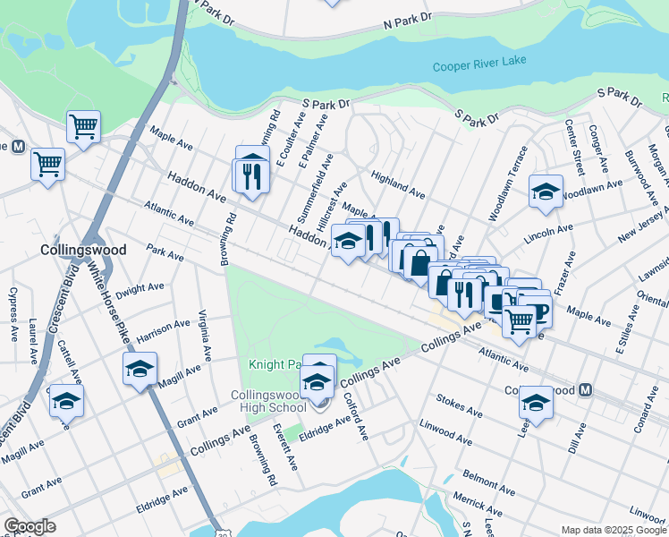 map of restaurants, bars, coffee shops, grocery stores, and more near 460 Haddon Avenue in Collingswood