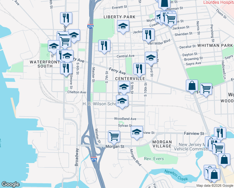 map of restaurants, bars, coffee shops, grocery stores, and more near 713 Chelton Avenue in Camden