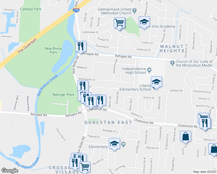 map of restaurants, bars, coffee shops, grocery stores, and more near 5000 Talbert Drive in Columbus