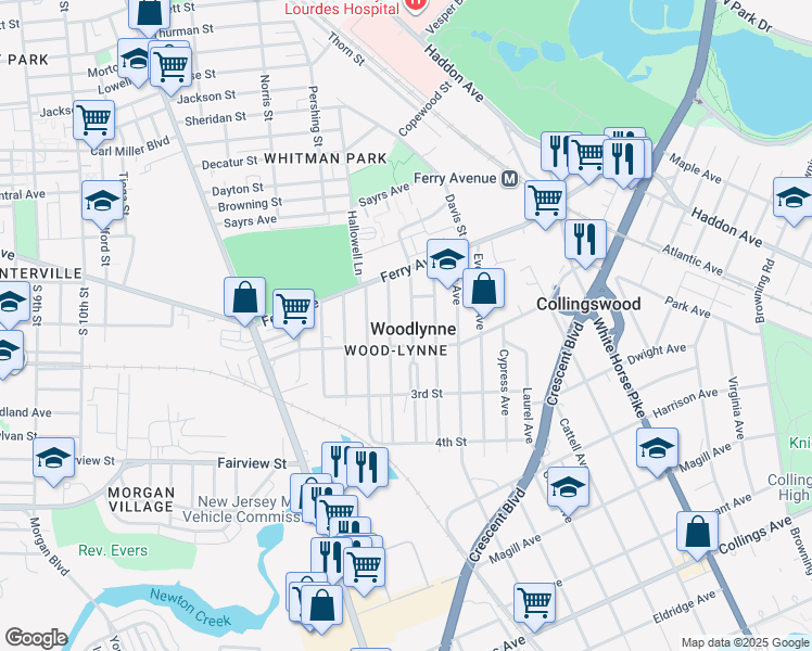 map of restaurants, bars, coffee shops, grocery stores, and more near 149 Cooper Avenue in Oaklyn