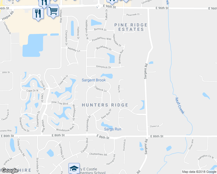 map of restaurants, bars, coffee shops, grocery stores, and more near 8926 Deer Run Drive in Indianapolis