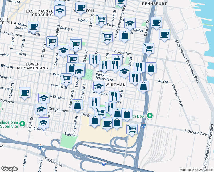 map of restaurants, bars, coffee shops, grocery stores, and more near 345 Gladstone Street in Philadelphia
