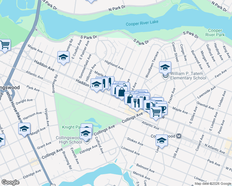 map of restaurants, bars, coffee shops, grocery stores, and more near 541 Haddon Avenue in Collingswood