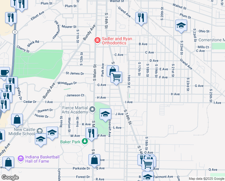 map of restaurants, bars, coffee shops, grocery stores, and more near 1349 Short Street in New Castle