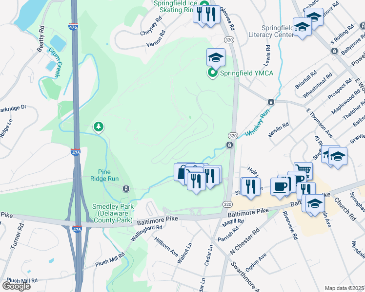 map of restaurants, bars, coffee shops, grocery stores, and more near 1534 Nicklaus Drive in Springfield
