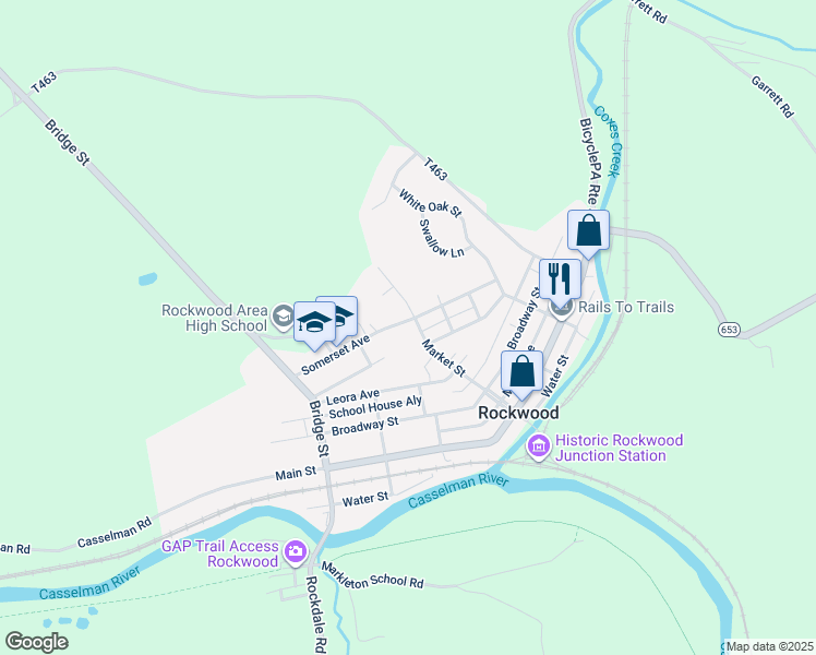 map of restaurants, bars, coffee shops, grocery stores, and more near 682 Somerset Avenue in Rockwood