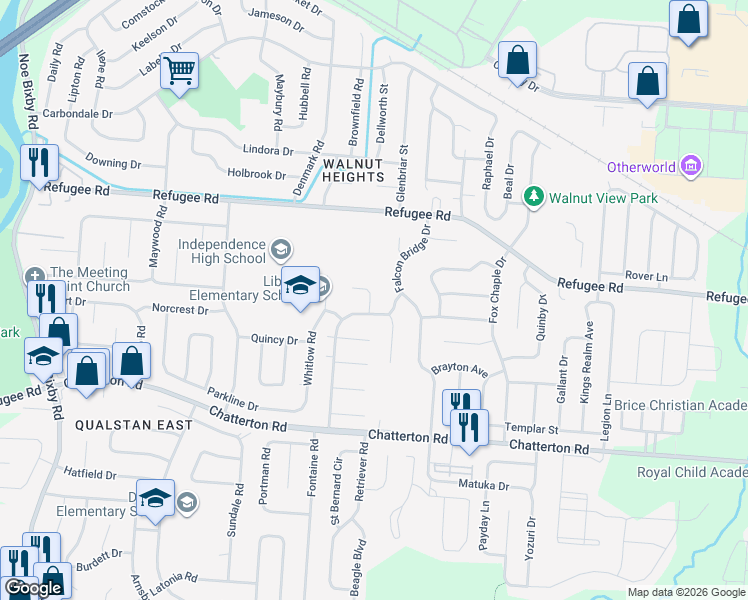map of restaurants, bars, coffee shops, grocery stores, and more near 2926 Gentry Lane in Columbus