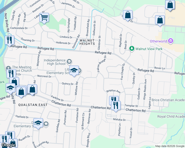 map of restaurants, bars, coffee shops, grocery stores, and more near 2926 Gentry Lane in Columbus