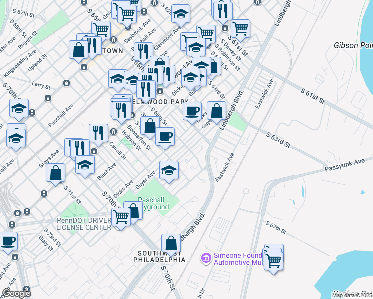 map of restaurants, bars, coffee shops, grocery stores, and more near in Philadelphia