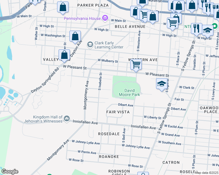 map of restaurants, bars, coffee shops, grocery stores, and more near 1226 Bellefair Avenue in Springfield