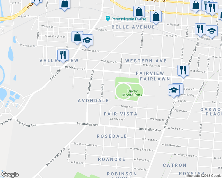 map of restaurants, bars, coffee shops, grocery stores, and more near 1226 Bellefair Avenue in Springfield