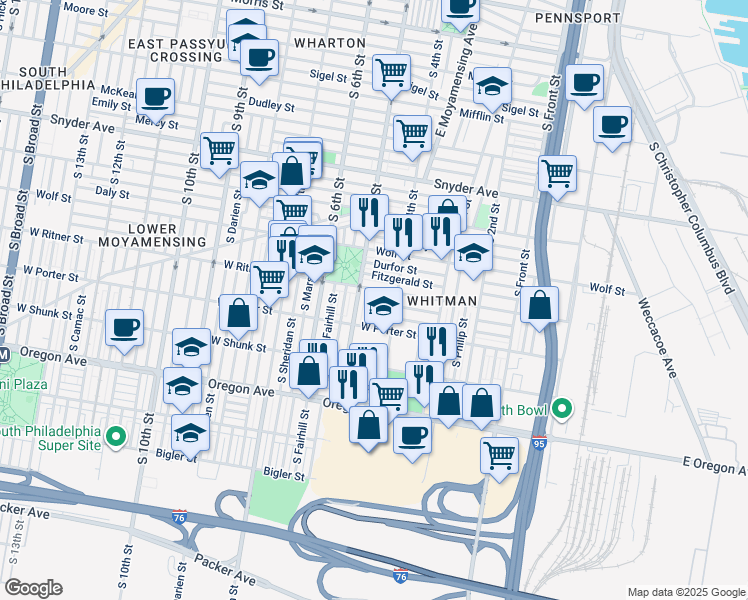 map of restaurants, bars, coffee shops, grocery stores, and more near 2413 South Orkney Street in Philadelphia