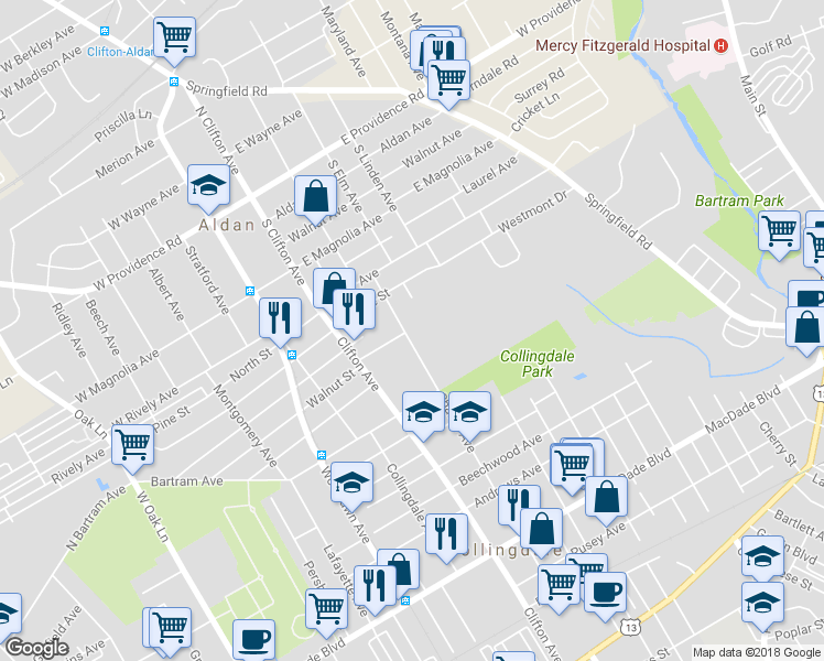 map of restaurants, bars, coffee shops, grocery stores, and more near 741 Sharon Avenue in Collingdale