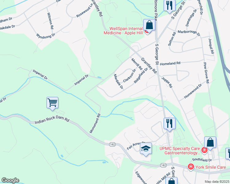 map of restaurants, bars, coffee shops, grocery stores, and more near 185 Ridgefield Drive in York
