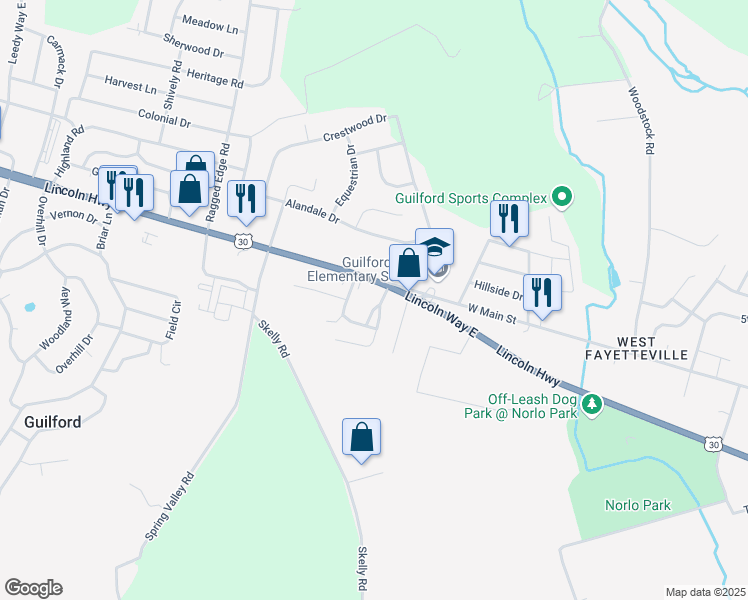 map of restaurants, bars, coffee shops, grocery stores, and more near in Chambersburg