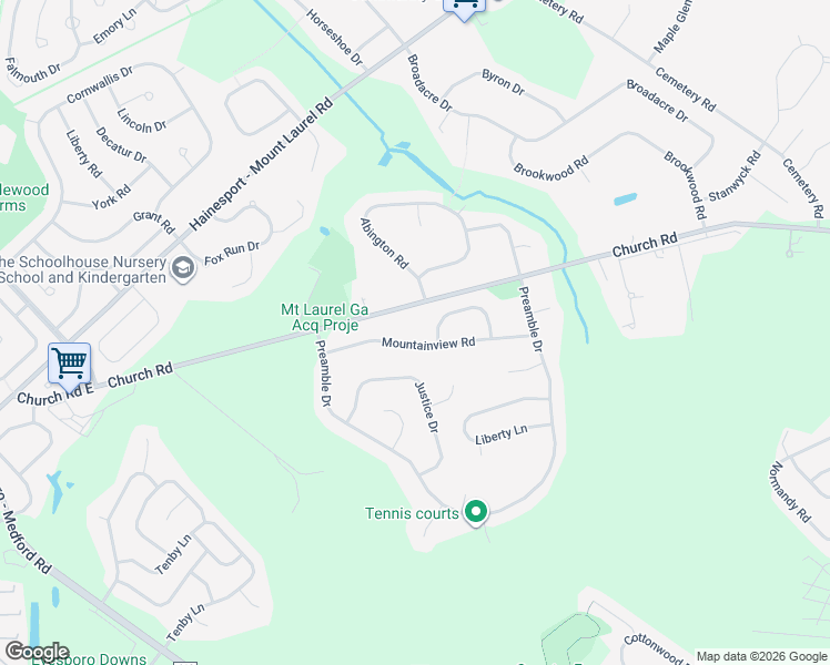 map of restaurants, bars, coffee shops, grocery stores, and more near 121 Mountainview Road in Mount Laurel Township