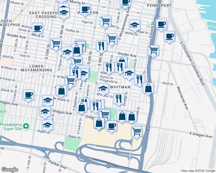 map of restaurants, bars, coffee shops, grocery stores, and more near 2424 South 4th Street in Philadelphia