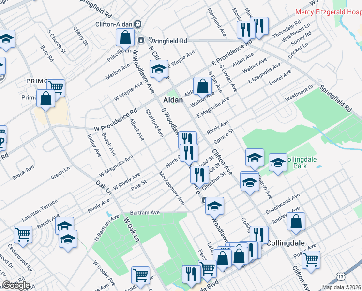 map of restaurants, bars, coffee shops, grocery stores, and more near 903 North Street in Collingdale