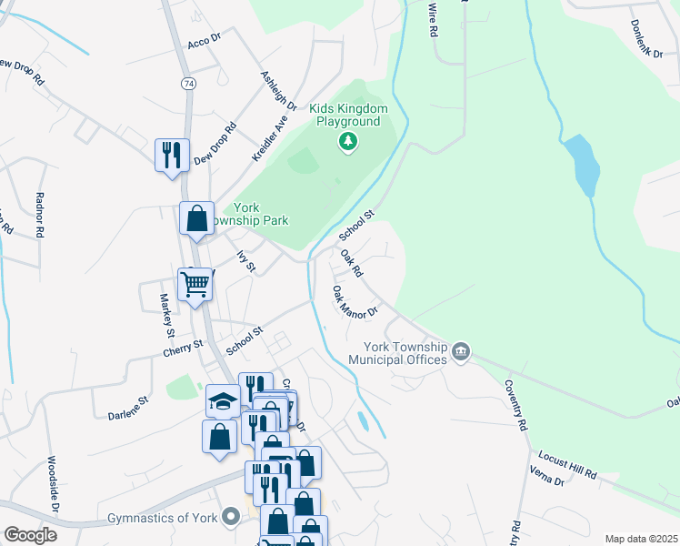 map of restaurants, bars, coffee shops, grocery stores, and more near 76 Tonden Drive in York