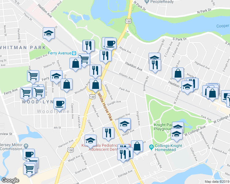 map of restaurants, bars, coffee shops, grocery stores, and more near 208 West Wayne Terrace in Collingswood