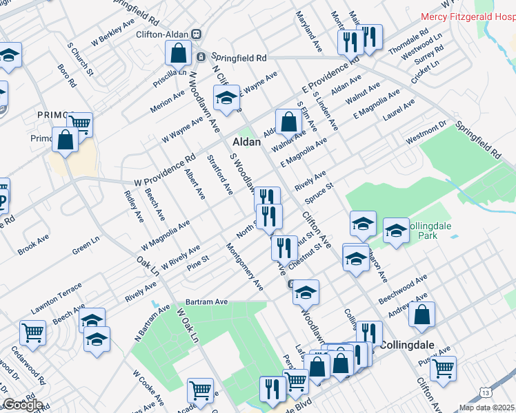 map of restaurants, bars, coffee shops, grocery stores, and more near 903 North Street in Collingdale