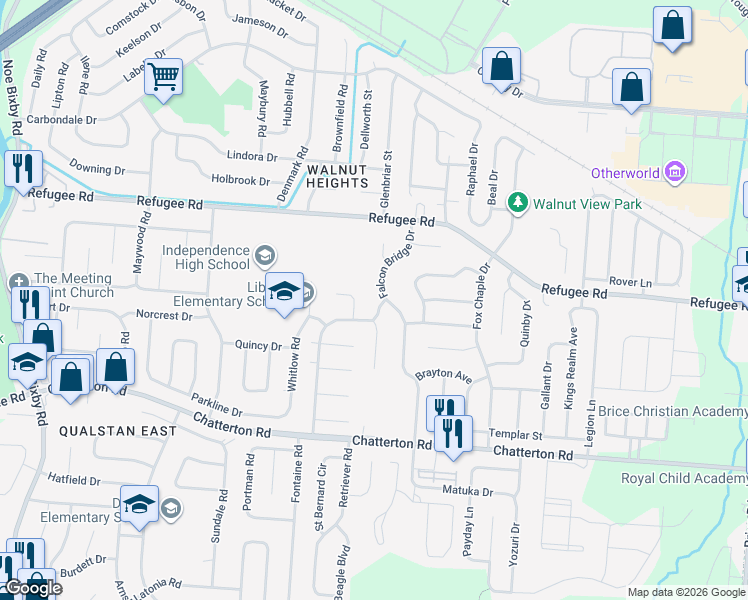 map of restaurants, bars, coffee shops, grocery stores, and more near 2926 Gentry Lane in Columbus