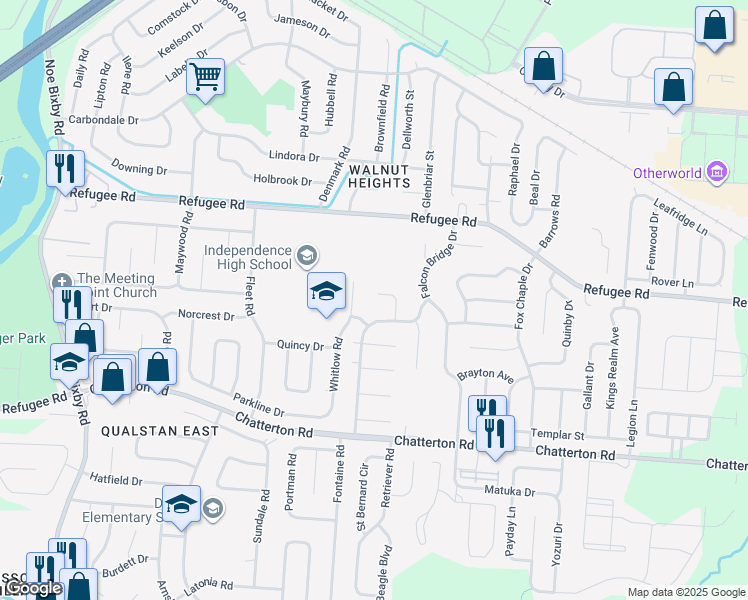 map of restaurants, bars, coffee shops, grocery stores, and more near 5326 Paladim Road in Columbus