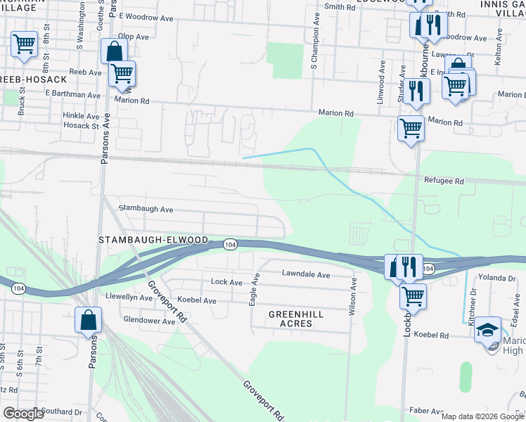 map of restaurants, bars, coffee shops, grocery stores, and more near 737 Stambaugh Avenue in Columbus