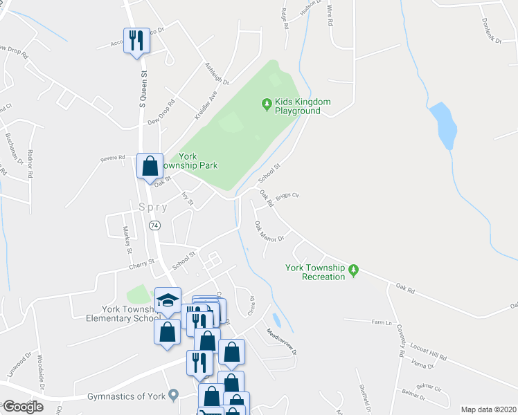 map of restaurants, bars, coffee shops, grocery stores, and more near 74 Tonden Drive in York