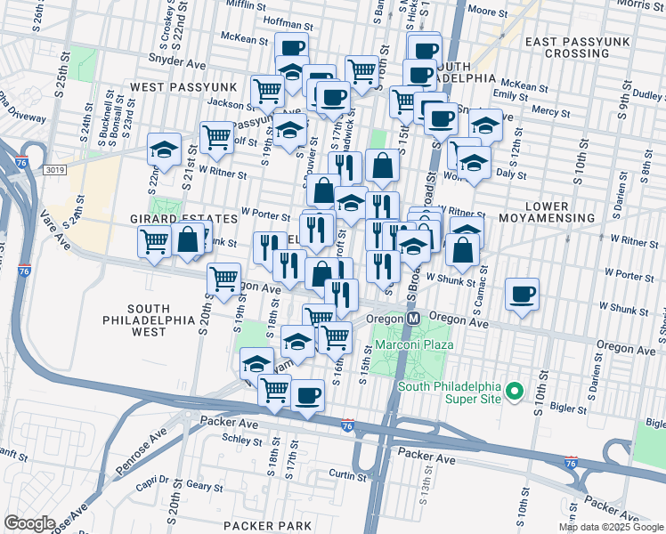 map of restaurants, bars, coffee shops, grocery stores, and more near 2606 South Bancroft Street in Philadelphia