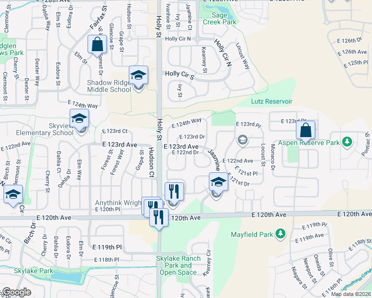 map of restaurants, bars, coffee shops, grocery stores, and more near 12267 Ivy Court in Brighton