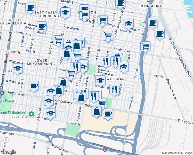 map of restaurants, bars, coffee shops, grocery stores, and more near 2433 South 5th Street in Philadelphia