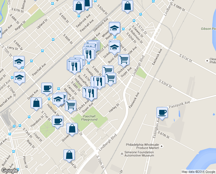 map of restaurants, bars, coffee shops, grocery stores, and more near in Philadelphia
